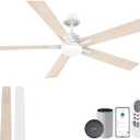 Lorpies 60 Smart Ceiling Fan with Lights Remote,Control via Alexa Google Voice App Wifi,Silent DC Motor,Dimmable,Outdoor Indoor Modern Ceiling Fans for Large Bedroom Patio Porch,White and Wood
