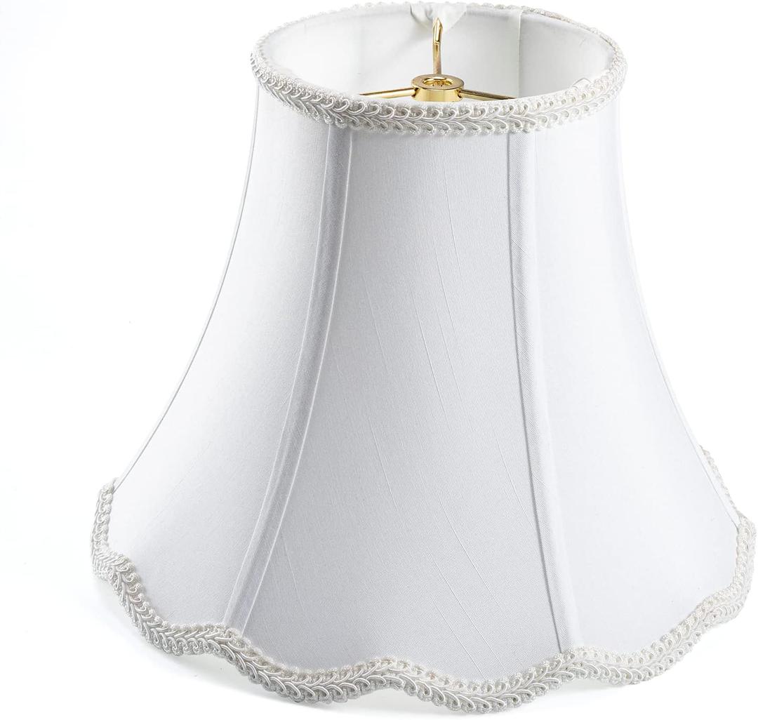 White Bell Scalloped Lamp Shade 5'' Top x 10'' Bottom x 8.3'' Slant Height x 8'' Vertical Height, Double Layers Lampshade Replacement, Lamp Harp Included