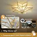 Star Brass Vintage Ceiling Light - 19.7 Inch Large Hammered Glass Antique Brushed Gold Flush Mount Fixture, Mid Century Art Deco Overhead Lighting for Kitchen Hallway Bedroom Bathroom Laundry Entryway