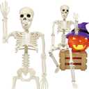 CAMIRUS 36" Skeleton Halloween Decorations, 3ft Full Body Posable Life Like Skeleton Realistic Human Plastic Bones with Movable Joints for Halloween Party Lawn Haunted House Decor