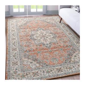 Area Rug 5x7 Washable Rugs Boho Vintage Non Slip Indoor Floor Carpet Low Pile Soft Rug Non Shedding Distressed Carpet for Living Room Laundry Room, Orange