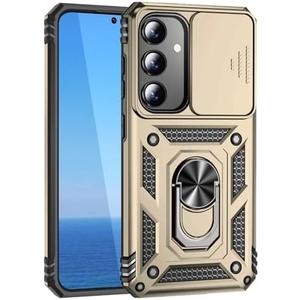 KUXNGUYI Kickstand Case for Samsung Galaxy S25/Galaxy S24 with Slide Lens Cover & Built-in 360° Rotate Ring Stand Magnetic Shockproof Protective S 25 GalaxyS25 SamsungS25 5G Phone case, Gold