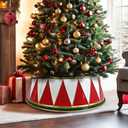 Metal Christmas Tree Collar 23 Inch Round Mini Xmas Tree Ring Holiday Decor for Small Tree 3-6 Ft Miniature Artificial Tree Skirt Tiny Home Indoor Outdoor Decoration Red White