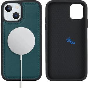 for Magsafe Magnetic case for iPhone 14 Plus Leather case magsafe Compatible Wireless Charging-Green