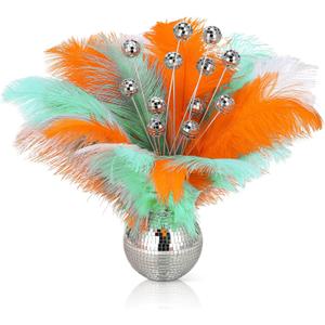 Norme 26 Pcs Showgirl Style Party Decorations Orange Mint Green Party Supplies Feathers Disco Ball Table Centerpiece for Girls Night Bachelorette Nightclub Singer Dancer Decor