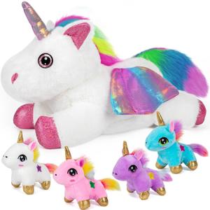 HONGTEYA Unicorn Mommy Stuffed Animal with 4 Baby unicorns in Her Tummy, Plush Gift for Girls Ages 3-8