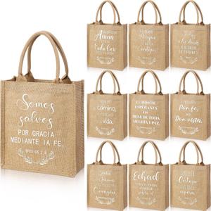 SATINIOR 10 Pcs Christian Burlap Tote Bags Reusable Blank Jute Burlap Religious Grocery Bag with Handle DIY Bible Verse Bags Waterproof Canvas Easter Gifts for Women Vacation Bible School