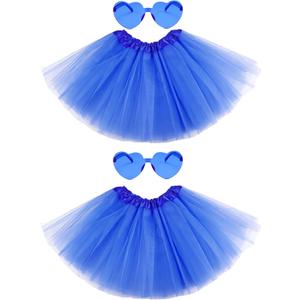 2 PCS Adult Tutus Skirts for Women Tutu Skirt Elastic Tulle Tutu Colored Tutus for Dance Runners Halloween Party (Blue)