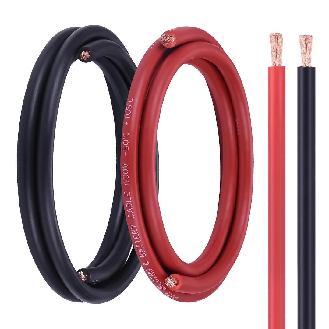 6 Gauge Battery Cable, 5FT Red + 5FT Black 6 AWG Welding Cable, Stranded Oxygen-Free Copper Wire for Automotive, Battery, Solar, Marine and Generator