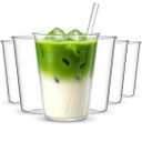 Set of 6 11.8 oz Clear Drinking Glass with Straws 340 ml Iced Tea Beer Cups Heat Resistant Kitchen Glassware for Juice, Beverage, Cocktail, Coffee, Soda