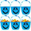 Liliful 6 Pcs Pumpkin Halloween LED Trick or Treat Candy Bucket, Large 8.6 in Light up Candy Bucket for Kids Jack O Lantern for Halloween Party Decoration (Teal)