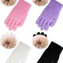 Chuarry 4 Pairs Kids Fleece Lined Gloves Winter Warm Knit Gloves for Girls Boys Cold Weather Supplies, 6-10 Years