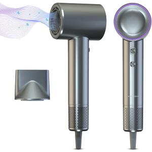 Hair Dryer, XSOOH 160000 RPM Small High-Speed Brushless Motor Travel Portable Blow Dryer for Curly Straightener Hair, Professional Quiet Negative Ionic Hair Dryer Nozzle (Grey)