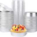 Beasea Mini Pie Pans with Lids, 120 Pack 4 Inch 8oz Disposable Mini Cake Pans Creme Brulee Aluminum Foil Pie Tart Ramekins Tins Silver Small Individual Round Containers Oven Safe for Baking