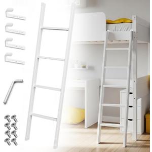 55inch White RV Bunk Bed Ladder, 55Inch Heavy Duty Travel Trailer Bed Ladders, Metal Camper Bunk Bed Ladder with 4 Hook and Foot Caps, 330 LBS Loading Twin Bed Step Ladder Portable Stairs Steps