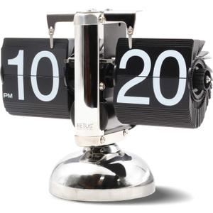 Betus Flip Desk Clock - Mechanical Retro Style -Digital Display Battery Powered - Home & Office Dcor 8 x 6.5 x 3 Inches (Black)