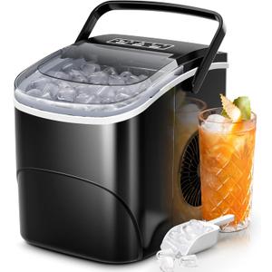 Ice Makers Countertop, 26Lbs/24H, 9 Cubes in 6 Mins, Portable Ice Maker Machine with Self-Cleaning, 2 Sizes of Bullet Ice, Perfect for Home Kitchen(Black)