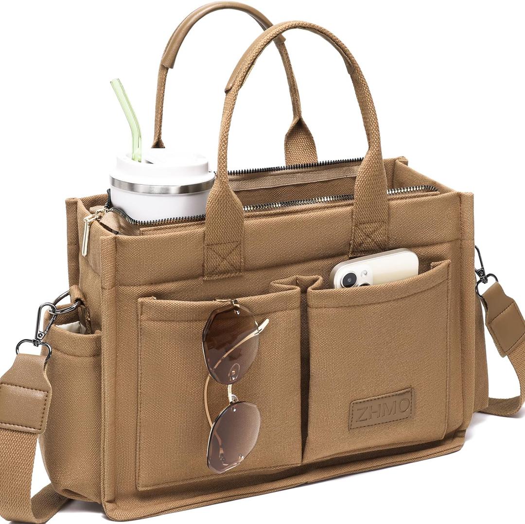 ZHMO Canvas Tote Bag for Women,Women's Bags Crossbody Bags Work Laptop Tote Bag Large Handbags Purse for Travel Nurse Teacher