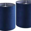 GO&SO Drum Lamp Shades Set of 2 Small Blue Velvet Lampshade 10"Top10"Bottom10"High(Spider) Modern Tall Lamp Shades for Table Lamp & Bedside Lamps Replacement in Hand Crafted-Art Decor