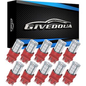 GIVEDOUA 3157 LED Car Bulb Super Bright 18-SMD 5050 Chips, 3056 3156 3156A 3057 4057 3157 4157 T25 LED Car Bulbs for Brake Lights, Backup Reverse Lights, Pack of 10 Pcs Red