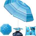OutdoorMaster Beach Umbrellas with Sandbag & Anchor with 4 Cup Holder, 6.5ft Adjustable Umbrella for Beach Heavy Duty Wind, Portable UPF50+ Sunshade with Carry Bag for Patio,Light Blue With Cup Holder
