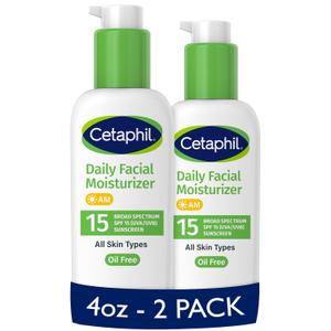 Cetaphil Daily Facial Moisturizer SPF 15, 4 Fl Oz, Gentle Facial Moisturizer for Dry to Normal Skin Types, No Added Fragrance, Pack of 2 
