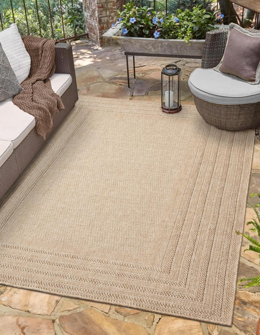 RUGGERRUGS Berry Easy Jute Indoor Outdoor Rug, 4x6 Neutral Bordered Jute Look, Weather Resistant, Easy Care, Lightweight Outdoor Farmhouse Carpet for Patio, Porch, Living Room (4' x 6', Natural)