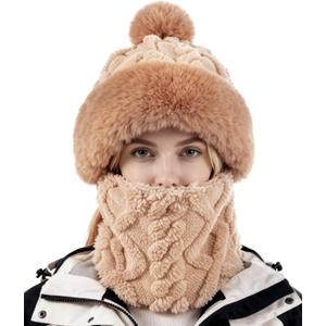 Balaclava Ski Mask for Women Men, Winter Fleece Wind-Resistant Warm Face Cover and Neck Warmer for Cycling Motorcycle Skiing (Brown)