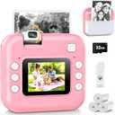 Kids Camera Instant Print with Flip Lens, Christmas Birthday Gift for Girls Boys, Digital Camera HD Video Instant Print Photos for Toddlers, Portable Travel Toys for 4 5 6 7 8 9 10 Year Old Pink