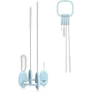 YOTIME Standing Straw Cleaner Brush Set, 4in1 Reusable Straw Brushes with Holder Ring, for Wide and Narrow Straws, Tumblers, Water Bottles and Cups, Blue