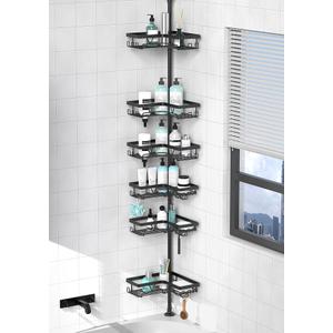 KEGII Corner Shower Caddy Tension Pole, 6-Tier Bathroom Organizer, Black
Floor to Ceiling Design with Rustproof Waterproof Finish, Adjustable 25-114.2 inch Pole for Shampoo, Towels and Essentials