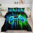 Green Gamepad Comforter Set 3D Gamepad Printed Bedding Set with 1 Comforter and 2 Pillowcases for Boys and Girls Bedroom All Season(Gamepad Twin)