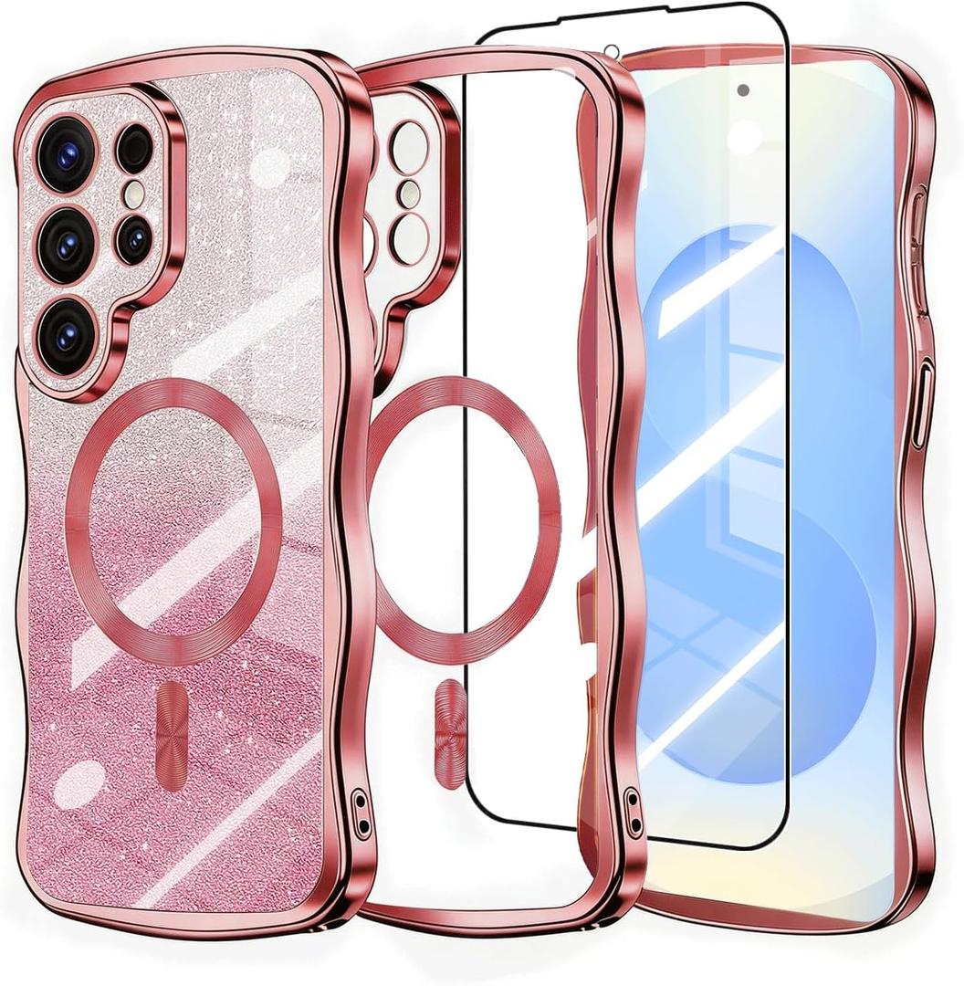 Glitter for Galaxy S26 Ultra Case with Camera Lens Protector,[Screen Protector] Bling Sparkle Protective Magnetic Phone Case for Women Shiny Gradient Cover for Galaxy S26 Ultra Pink