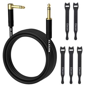 Elecan 1/4 Inch TRS Instrument Cable 100 Ft- Right Angle to Straight 6.35mm Male Jack Stereo Audio Interconnect Cord- Gold Plated- 90 Degree 6.35 mm Balanced Line for Electric Guitar Bass+ 5 Ties