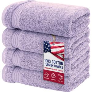 American Veteran Towel, Hand Towels for Bathroom Set of 4, 100% Cotton Turkish Hand Towel Sets, Soft Hand Face Towels, Lilac Hand Towels