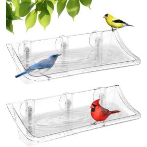 Clear Bird Bath Bird Feeder for Outside Window Glass, Transparent Birdbath with Strong Suction Cups for Viewing, Bird Watching Gifts for Elderly Parents, 2 Packs
