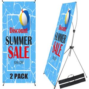 2 Pack X Frame Banner Stand Adjustable Size 23"X 63" to 32"X 78" with Portable Retractable Carrying Bag, Customize Banner Stand for Trade, Show Exhibition Market and Store Display