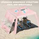 Rhino Valley Beach Cabana, 8 * 8FT Beach Tent UPF50+ Protection, Easy Setup Beach Canopy Wind Resistant with Cup Holder, Compact Beach Shade Foldable Beach Tent Sun Shelter, Pink & White Stripes