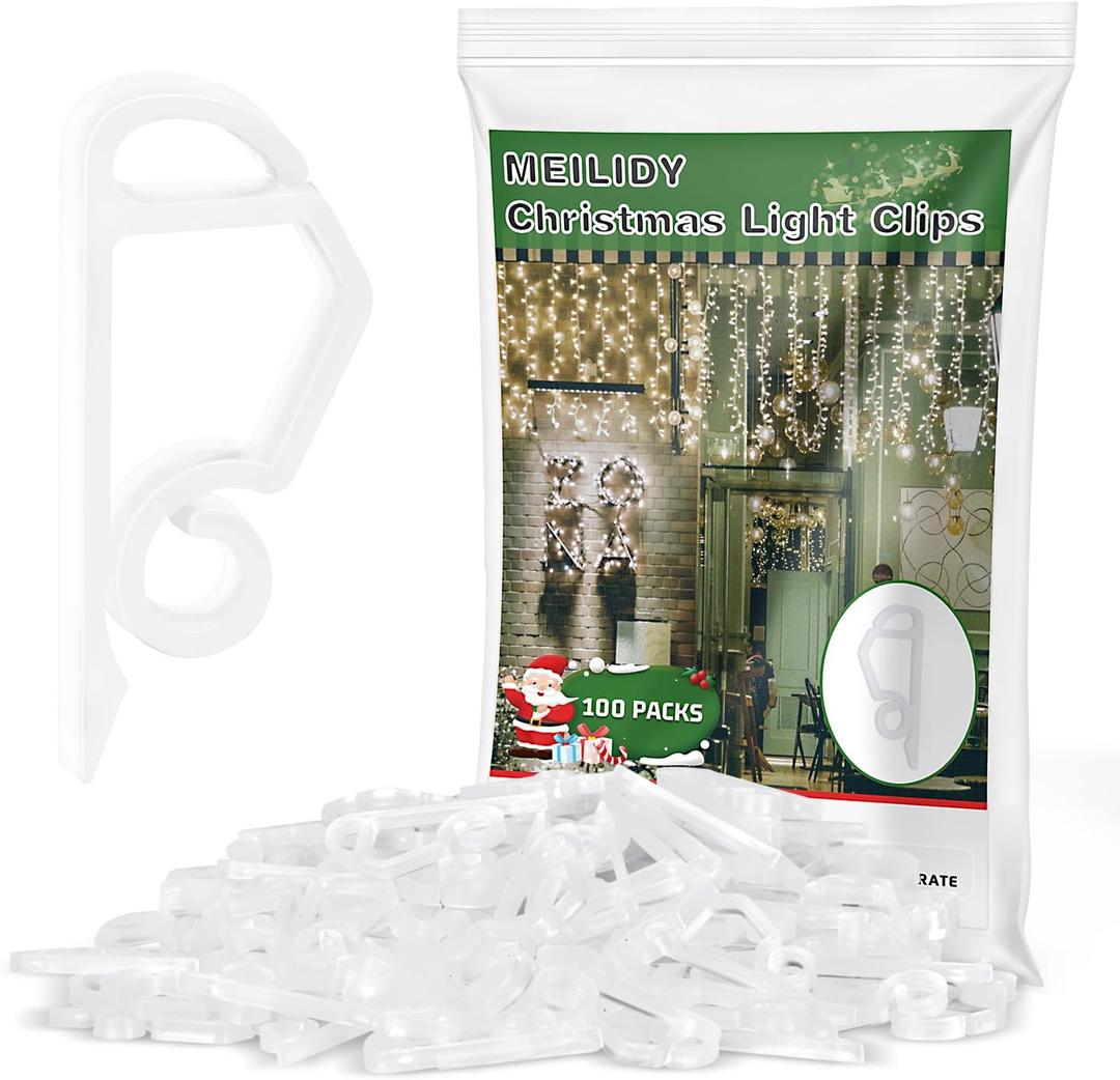 Christmas Light Clips, White Gutter Clips Hooks Outside String Lights Clips Weatherproof Outdoor Seasonal Lighting Hooks Holiday Light Clips for Halloween Christmas 100 Pcs
