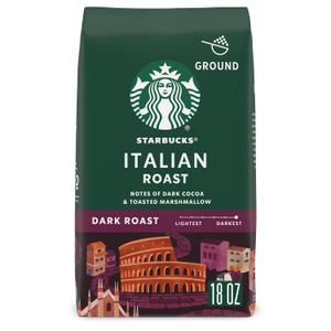 Starbucks Ground Coffee, Dark Roast Coffee, Italian Roast, 100% Arabica, 1 bag (18 oz) (EXP 06/24/26)