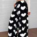 Wyeysyt Women Fuzzy Pajama Pants Elastic Waist Wide Leg Leopard Pant Pj Bottoms Lounge Fluffy Pants(Black-S)