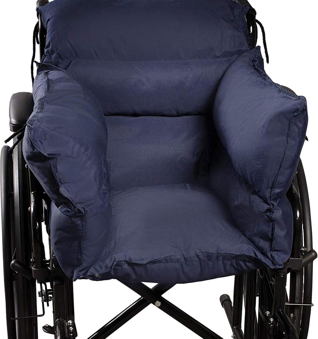 DMI Comfort Wheelchair Cushion & Pad with Side Supports, Recliner & Wheelchair Seat Cushion, Padded Back & Arm Supports, Seat Size 16" x 22", Expands to 44" Wide, Navy, 1 Count