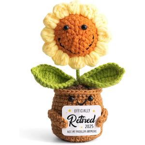 Mini Retirement Sunflower Crochet with Positive Card - Not My Problem Anymore Retired 2025 - Retirement Gift for Woman, Goodbye Gifts for Coworkers, Friend, Mom, Boss, Nurse, Teacher