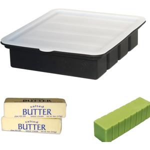 Silicone Butter Mold with Lid - Non-Stick Butter Tray for Making 4 Butter Sticks - Silicone Butter Mould Container Forms for Making Herb Butter Candles Baking Cookies-Smart Kitchen Gadget (Black)