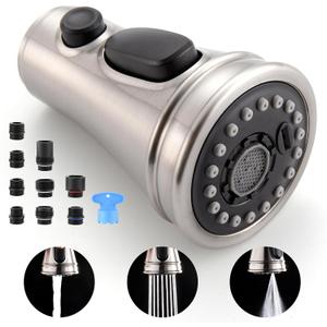 Kitchen Faucet Spray Head Replacement - Pull Down Faucet Sprayer Head with 15 Adapters, 3-Function Kitchen Sink Faucet Head, Replacement Pull Out Faucet Head, Brushed Nickel
