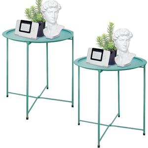 Garden 4 you End Table Set of 2, Outdoor Side Table, Small Patio Table Metal Side Table, Round Folding Side Table, for Outdoor and Living Room,Green