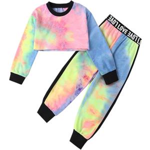 Betusline Girls 2 Piece Outfits Girls Cropped Sweatsuit Pants Outfit Clothes Set,  (7-8 Years)