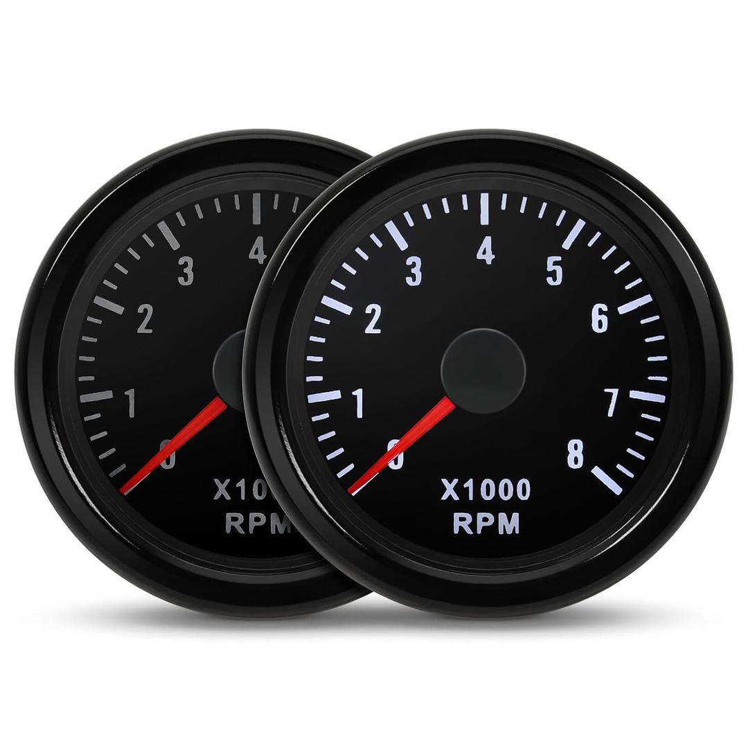 RPM Tachometer 2-1/16" 52mm Automotive Tachometer for Car 8000 RPM Tach Gauge Interior 2" Tach Gauge for 2-8 Cylinder Gas Powered Engines