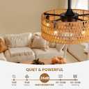 Boho Caged Ceiling Fan with Light, 18 inch Rattan Ceiling Fan with Light, Boho Fandelier, Farmhouse Fandelier Low Profile Cei ling Fan for Bedroom Kitchen Living Room Kids Room