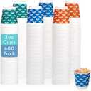 JollyPack 600 Pack 3 oz Disposable Bathroom Paper Cups, Small Mouthwash Cups in Orange, Blue, and Green, Great for Candy, Biscuits, Bathroom Use, Parties, Picnics, and Travel